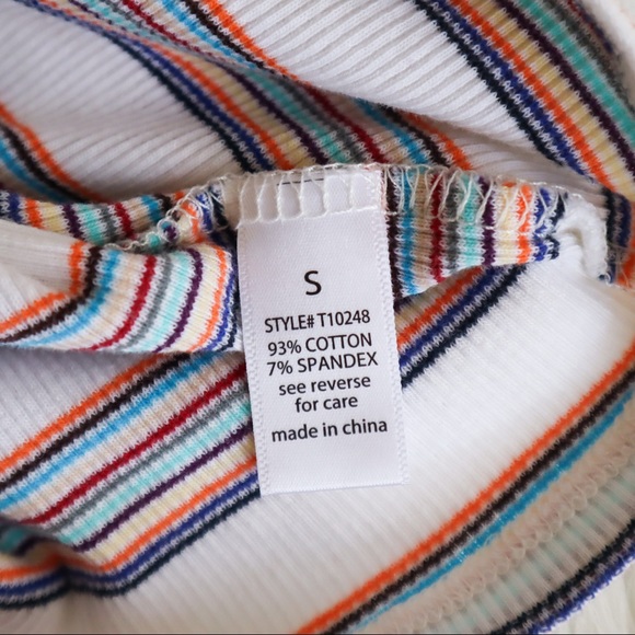Retro White and Multi-Color Striped Ribbed T-Shirt - Picture 5 of 5